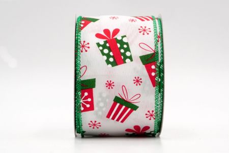 Белая/зеленая_Подарочная коробка и лента снежинок с проволокой_KF8042GC-1-49