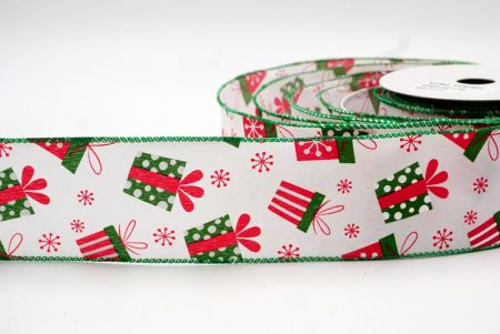 Ruban en fil métallique avec boîte cadeau de Noël blanche/verte et flocons de neige_KF8042GC-1-49