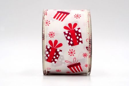 Кремова стрічка з проволокою для різдвяної подарункової коробки та сніжинок_KF8042GC-2-2