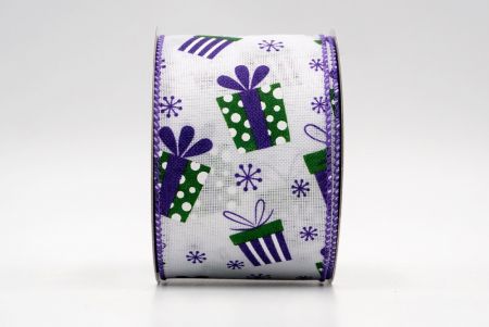 Ruban en fil métallique avec boîte cadeau de Noël blanche/violette et flocons de neige_KF8043GC-1-34