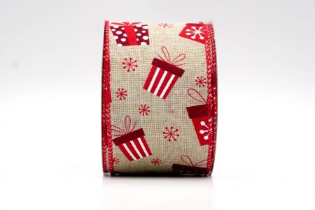 Khaki_Christmas Gift Box and Snowflakes Wired Ribbon_KF8043GC-13-7