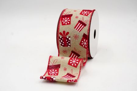 Khaki_Christmas Gift Box and Snowflakes Wired Ribbon_KF8043GC-13-7