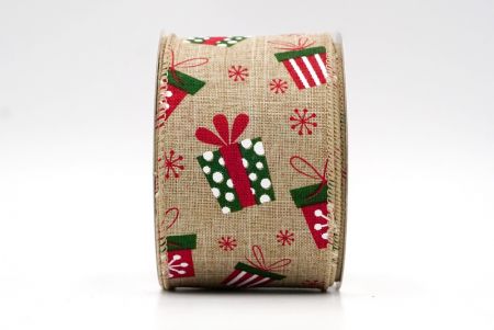 Natural_Christmas Gift Box and Snowflakes Wired Ribbon_KF8043GC-14-183