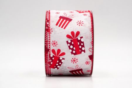 Fehér/Piros_Karácsonyi ajándékdoboz és hópehelyek drótkötésű szalag_KF8043GC-1R-7