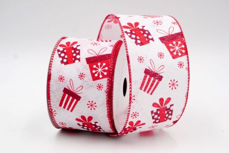 Cinta alámbrica con caja de regalo blanca/roja y copos de nieve_KF8043GC-1R-7