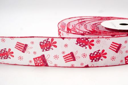 Біло-червона стрічка з проволокою для різдвяної подарункової коробки та сніжинок_KF8043GC-1R-7