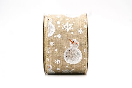 Светло-коричневая рождественская лента с проволокой "Снеговик"_KF8051GC-14-183