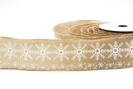 Light Brown Flower SnowFlakes Wired Ribbon_KF8053GC-14-183