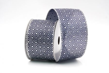 Navy Blue Diamond Box Design Wired Ribbon_KF8061G-4
