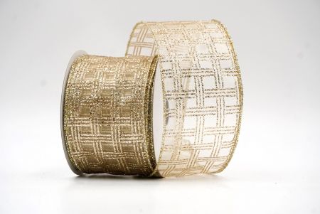Gold/Sheer Metallic Checkered Wired Ribbon_KF8065GV-2