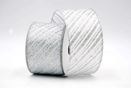 White/Silver_Slanting Stripe Wired Ribbon_KF8076G-1