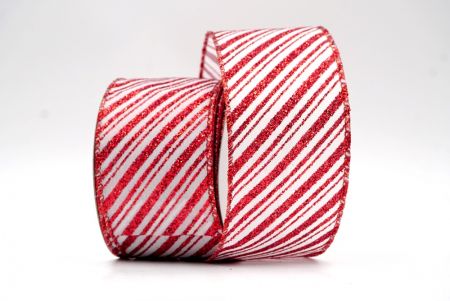 Ruban à rayures inclinées blanc/rouge avec fil_KF8076GR-1R