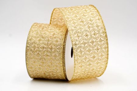 Gold Hexagon Floral Wired Ribbon_KF8084G-13