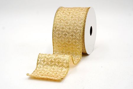 Gold Hexagon Floral Wired Ribbon_KF8084G-13