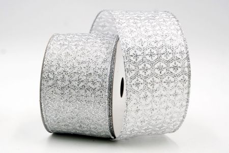 White Hexagon Floral Wired Ribbon_KF8084G-1