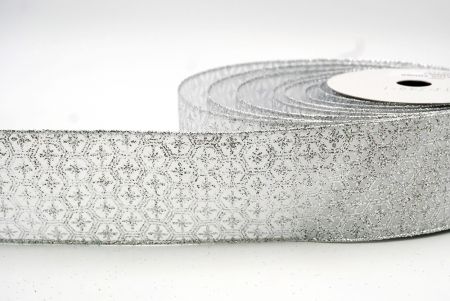 White Hexagon Floral Wired Ribbon_KF8084G-1