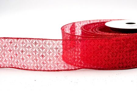 Red Hexagon Floral Wired Ribbon_KF8085GR-7
