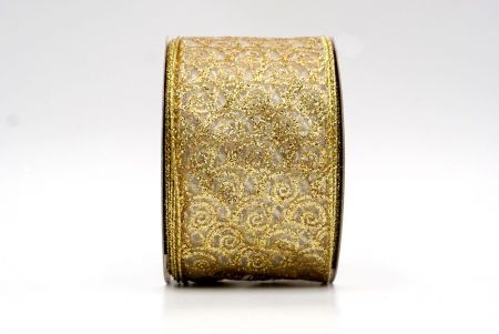 Gold/Sheer_Sparkly Swirl Wired Ribbon_KF8087G-1