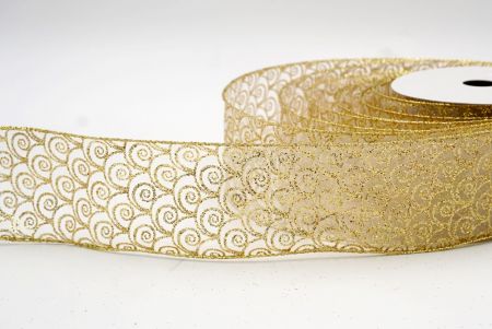 Gold/Sheer_Sparkly Swirl Wired Ribbon_KF8087G-1