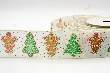 Κρεμ Λευκό Χριστουγεννιάτικο Δέντρο και Φώτα Σχεδιασμός Κορδέλας_KF8096GC-2-2
