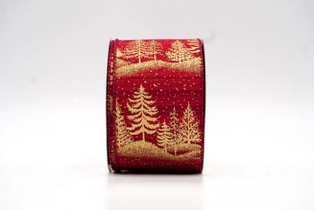 Бордово-золотая Рождественская лента со снегом для елки_KF8102GC-8-8
