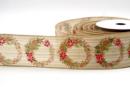 Cinta con cable de diseño de corona de Navidad color caqui_KF8108GC-13-183