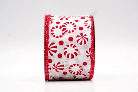 Бело-красная новогодняя проволочная лента с конфетами_KF8114GC-1-7