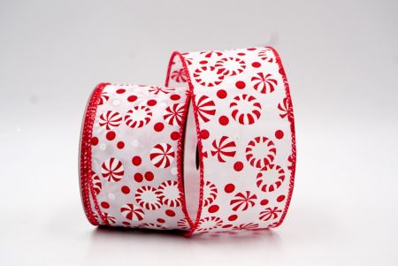 White/Red Christmas Candy Treats Wired Ribbon_KF8114GC-1-7