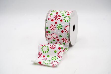White/Green Christmas Candy Treats Wired Ribbon_KF8116GN-1