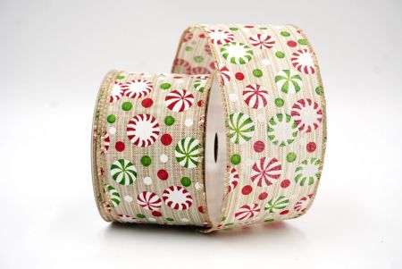 Light Brown/ Green Christmas Candy Treats Wired Ribbon_KF8119GC-13-183