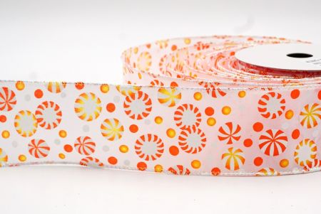 Бело-оранжевая новогодняя проволочная лента с конфетами_KF8120GN-1