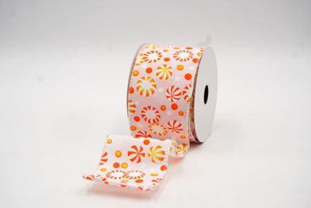 White/Orange Christmas Candy Treats Wired Ribbon_KF8120GN-1