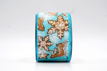 Ruban câblé de Noël en pain d'épices bleu ciel/tissage uni_KF8141GC-12-213