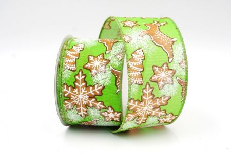 Fita com fio de Natal Gingerbread Winter Wonderland verde maçã/tecido liso_KF8141GC-15-42