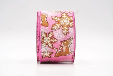 Розовая/Простая ткань лента с проволокой "Зимняя страна чудес из имбирного пряника"_KF8141GC-5-218