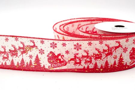 White/Red Santa's Sleigh and Reindeer Ribbon_KF8149GC-2-7