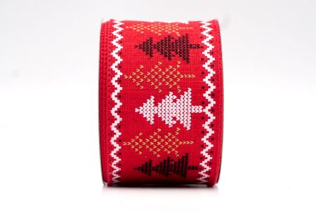 Красный крестик-вышивка ленточный дизайн сосны_KF8152GC-7-7