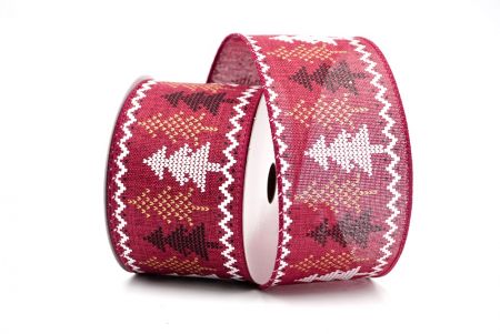 Бордовый крестик-вышивка ленточный дизайн сосны_KF8152GC-8-8
