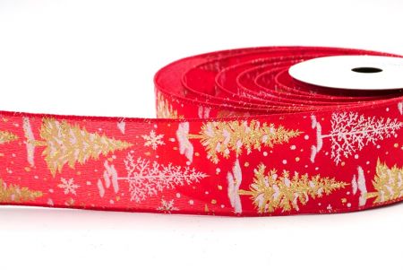 Красная и золотая зимняя ленточка для новогодней елки_KF8156GC-7-7