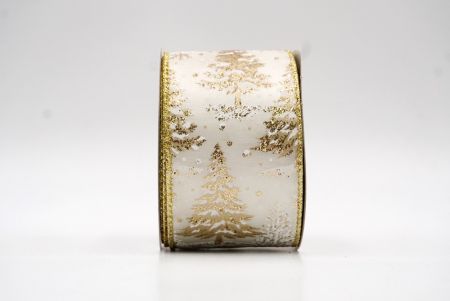 Белая и золотая зимняя ленточка для новогодней елки_KF8157G-2