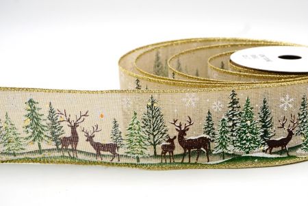 Light Brown/Gold Woodland Christmas Inspired Ribbon_KF8168G-13