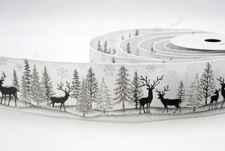 Біла стрічка зі святковими мотивами лісу на Різдво_KF8169GC-1-1