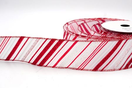 White/Red_Stripe Slanting Glitter Wired Ribbon_KF8171GR-1