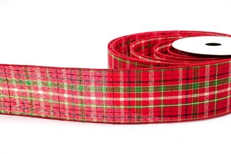 Red/Green_Fall and Christmas Plaid Wired Ribbon_KF8178GC-7-7