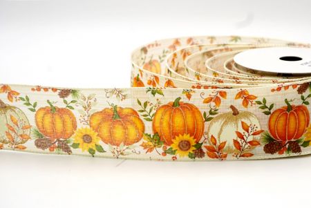 Cinta con diseño de calabaza crema para otoño con alambre_KF8208GC-2-2