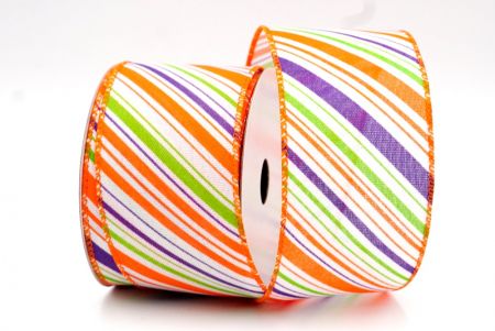 Фиолетово-оранжевая лента с проволокой в наклонную полосатую полосу_KF8219GC-1-54