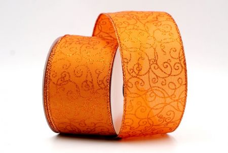 Orange Glitter Vines Design Wired Ribbon_KF8220GZ-41