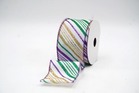 White Slanting Stripe Design Wired Ribbon_KF8222GP-1