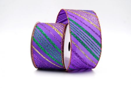 Фиолетовая лента с проволокой в наклонную полосатую полосу_KF8222GZ-34