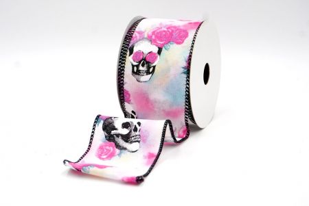 White/Pink_Halloween Skull and Rose Wired Ribbon_KF8226GC-2-53